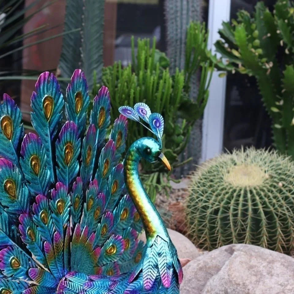 VibrantFeather | Artisan Peacock Sculpture for Outdoor Decoration