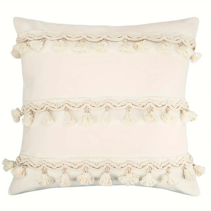 BohoBlend | Elegant Beige Cushion with Geometric Design