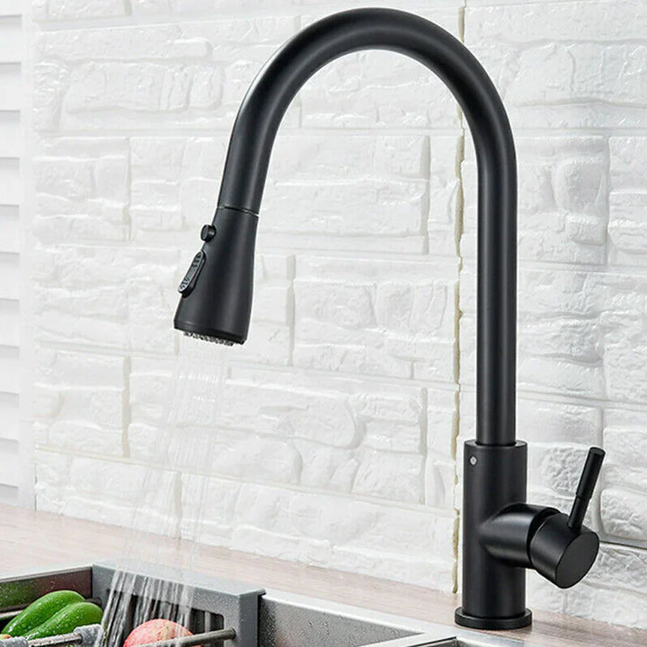 BlackStreamFlow | Sleek Pull-Out Kitchen Faucet