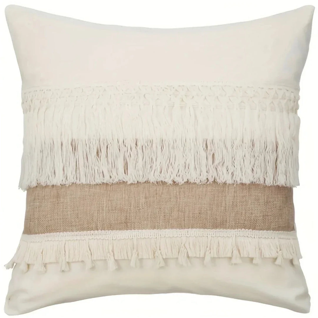 BohoBlend | Elegant Beige Cushion with Geometric Design
