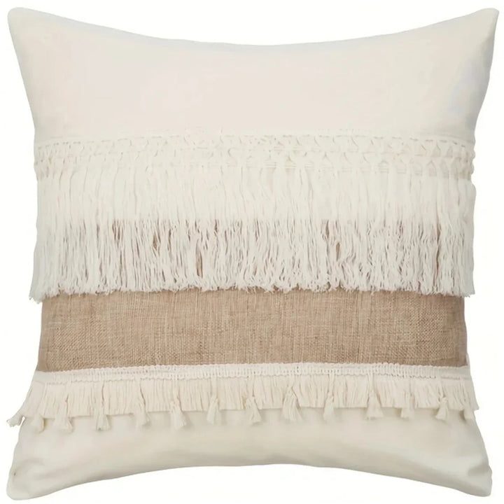 BohoBlend | Elegant Beige Cushion with Geometric Design