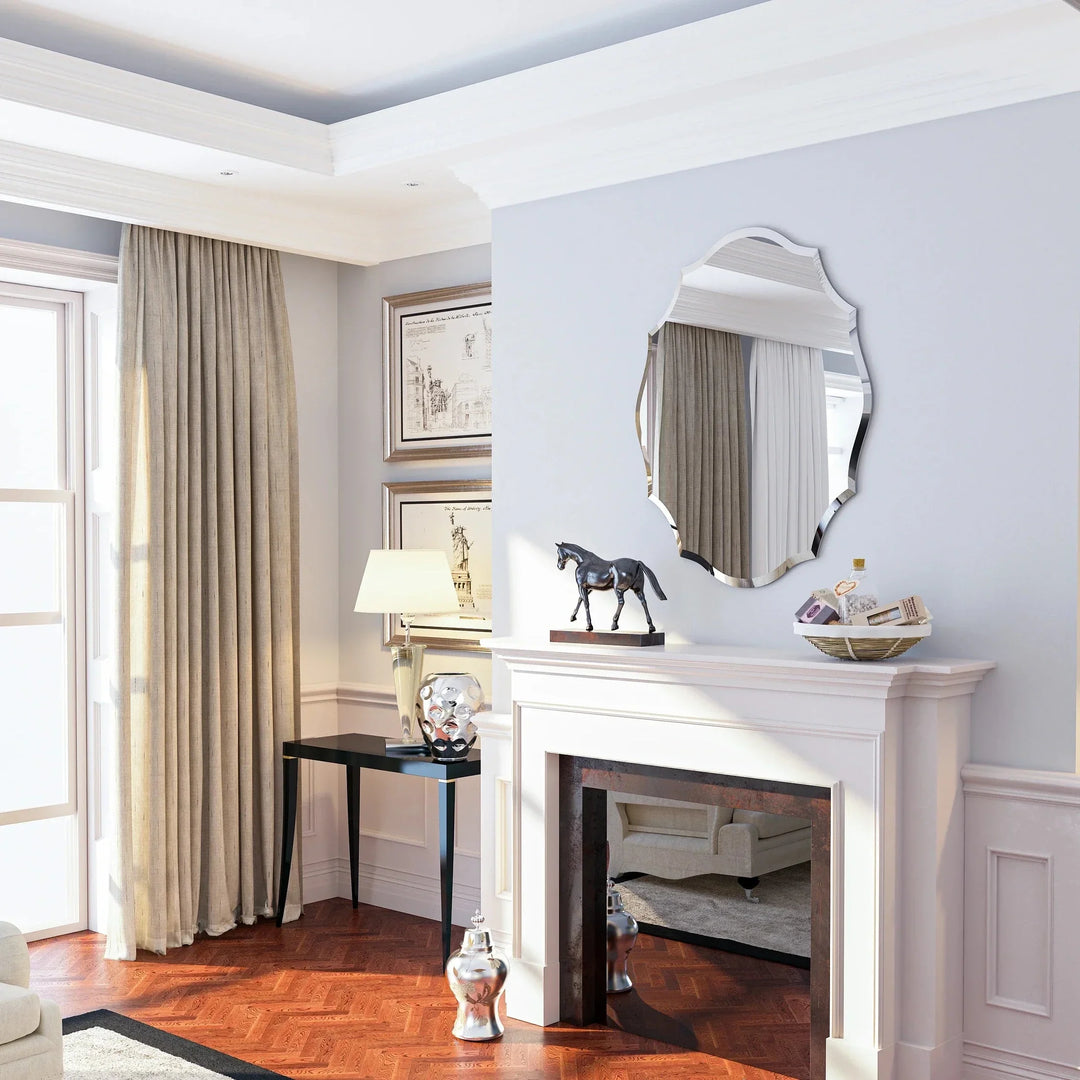 GlamEdge Silver Mirror - Modern Elegant with Curved Edges - Reflective Beauty with Curved Details