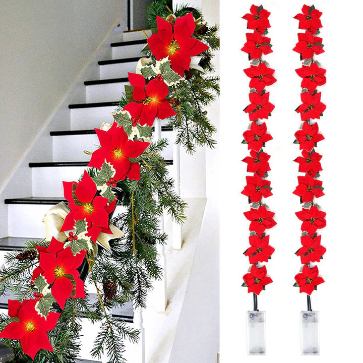 PoinsettiaGlow | Poinsettia Flower Garland Lights