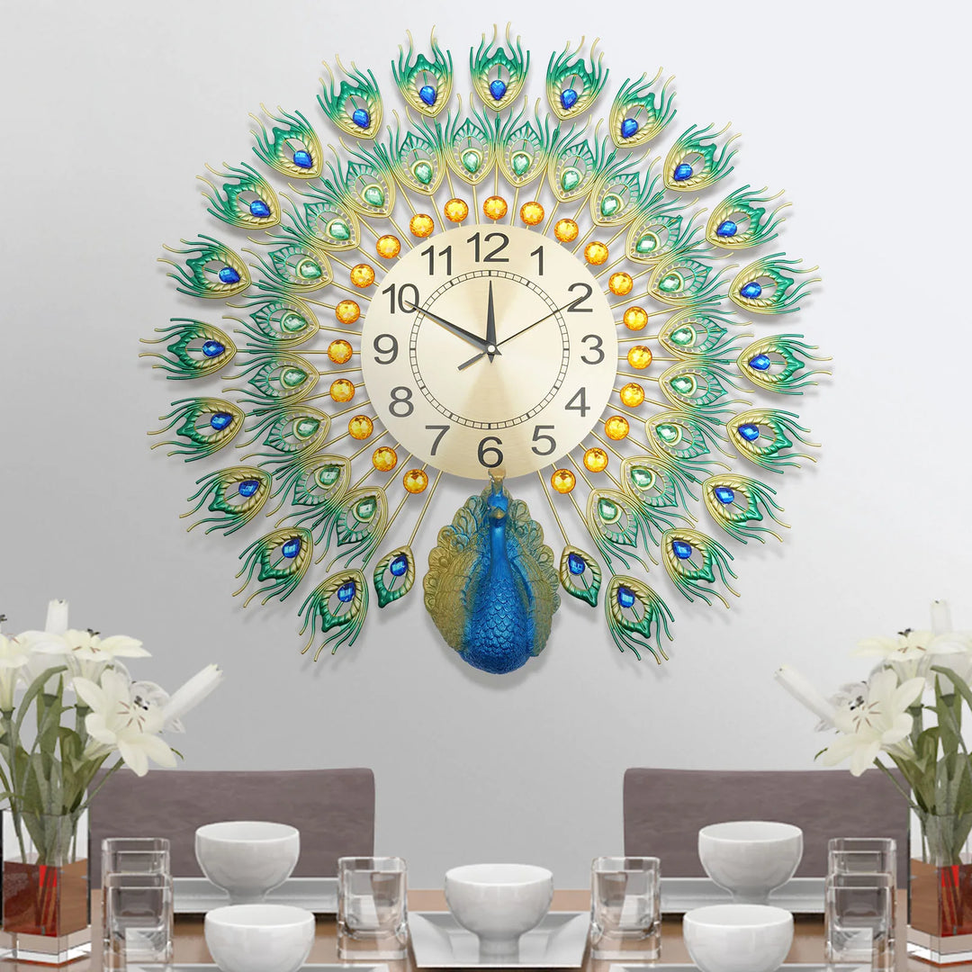 RoyalFeather | Large Peacock Metal Wall Clock