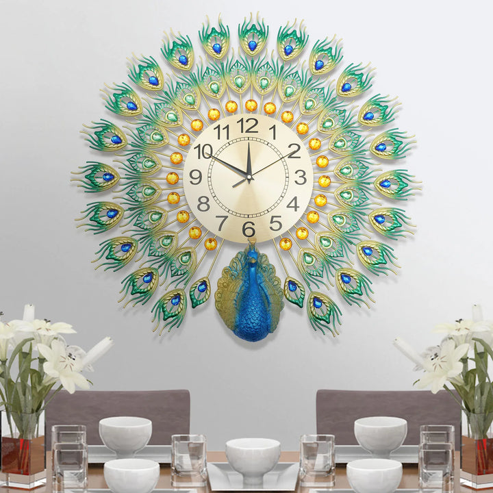 RoyalFeather | Large Peacock Metal Wall Clock