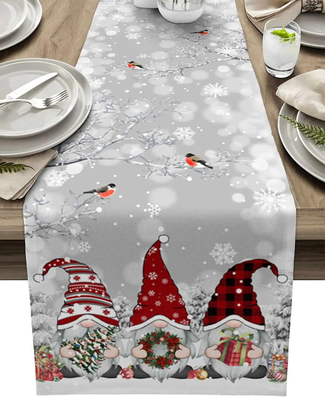 WinterGnome | Luxury Christmas Table Runner with Snowflake Design