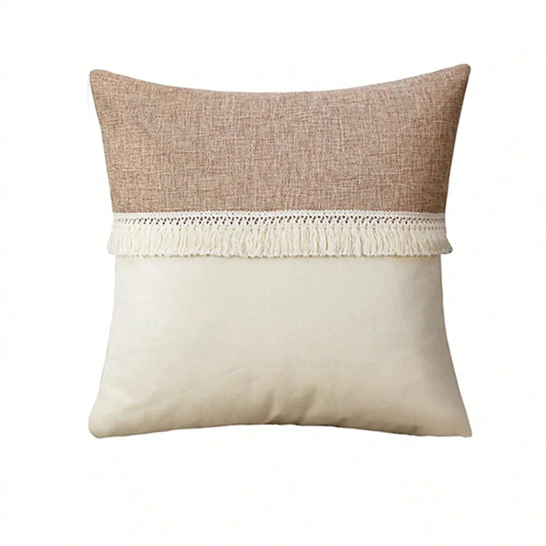 BohoBlend | Elegant Beige Cushion with Geometric Design