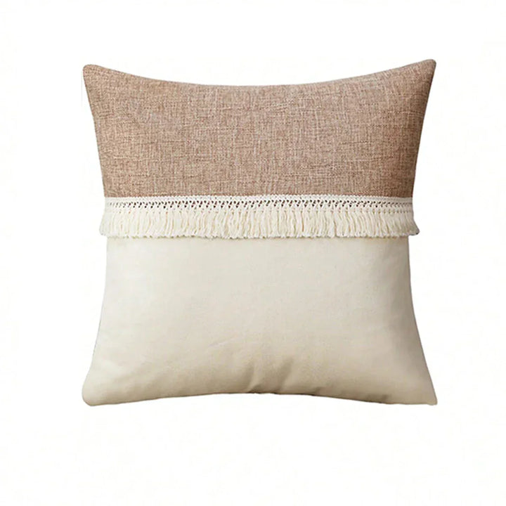 BohoBlend | Elegant Beige Cushion with Geometric Design
