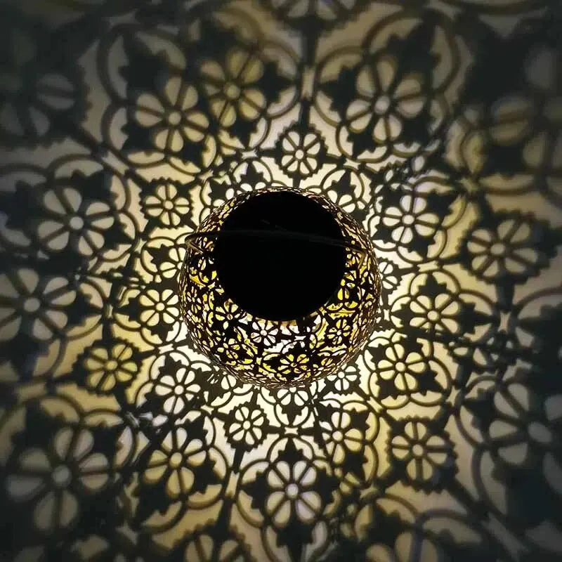 LumenArt | Luxe LED Solar Pendant Light with Wrought Iron Projection for Outdoors