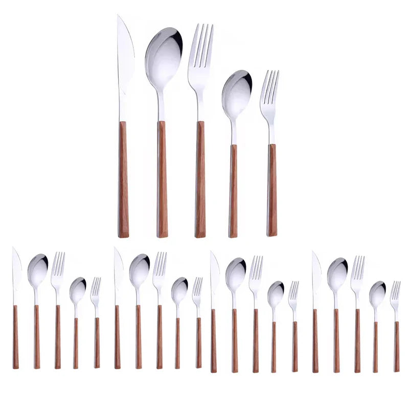 WoodStyle | 16-Piece Cutlery Set with Imitation Wooden Handles