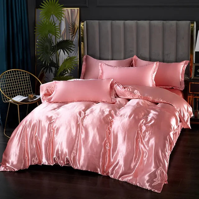 LuxeSilk Satin Bedding Set - Duvet Cover, Fitted Sheet & Pillowcases - Elegant & Soft for Ultimate Comfort