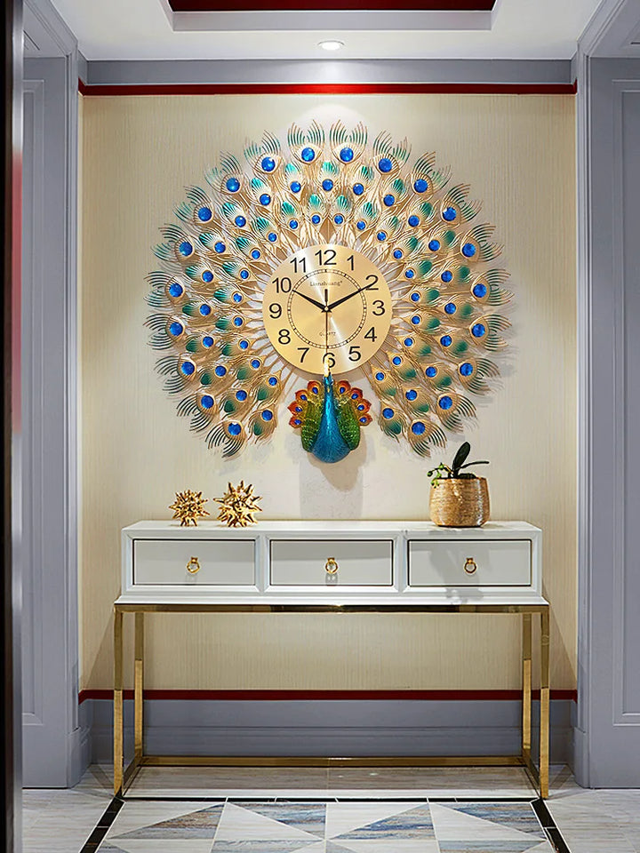 RoyalFeather | Large Peacock Metal Wall Clock