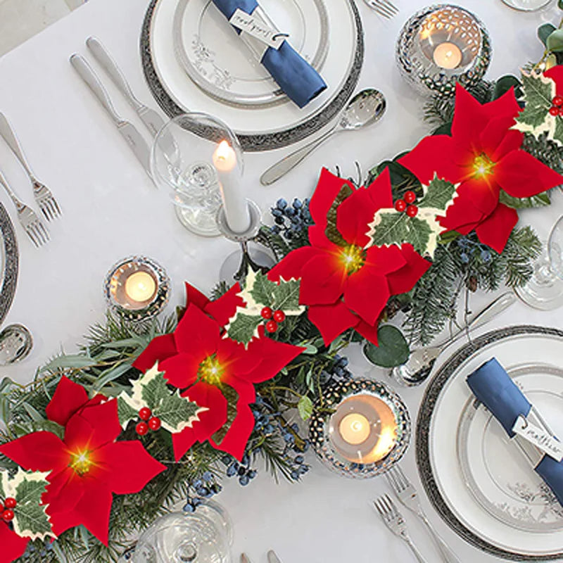 PoinsettiaGlow | Poinsettia Flower Garland Lights
