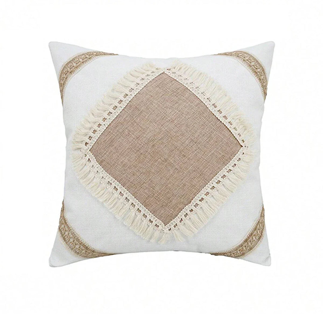 BohoBlend | Elegant Beige Cushion with Geometric Design