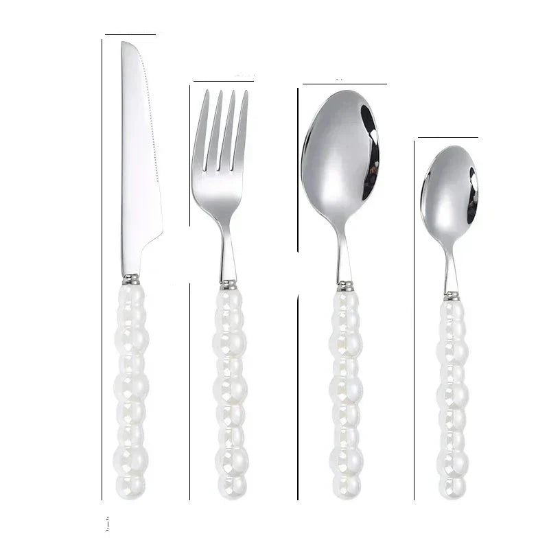 ElegantPearl | Luxe Cutlery Set with Silver Stainless Steel and Pearls