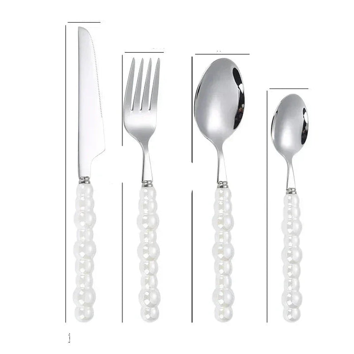 ElegantPearl | Luxe Cutlery Set with Silver Stainless Steel and Pearls