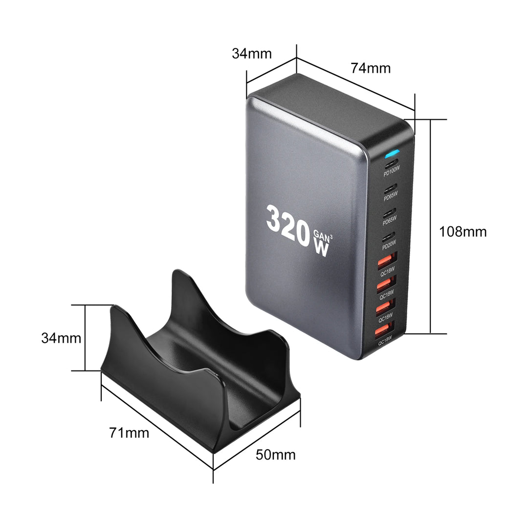 CLEVLO | 320W GaN³ Fast Charging Station (8-Port)