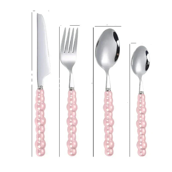 ElegantPearl | Luxe Cutlery Set with Silver Stainless Steel and Pearls