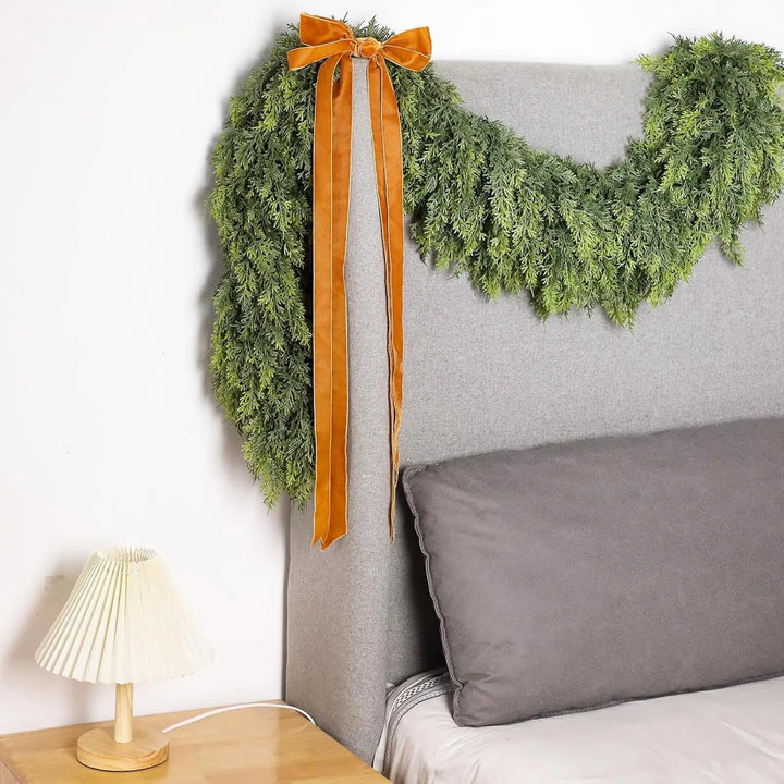 EvergreenCharm – Atmospheric Christmas Garland of Cypress Leaves