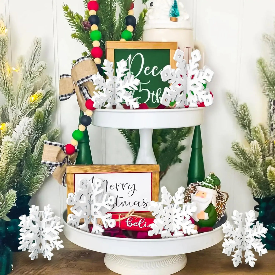 SnowyGlow – 6-Piece Wooden Christmas Table Ornament Set