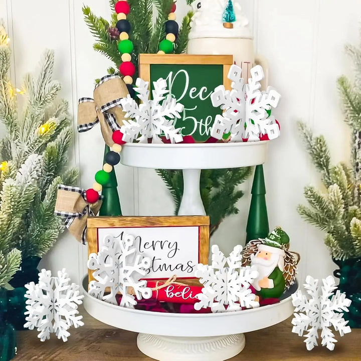 SnowyGlow – 6-Piece Wooden Christmas Table Ornament Set