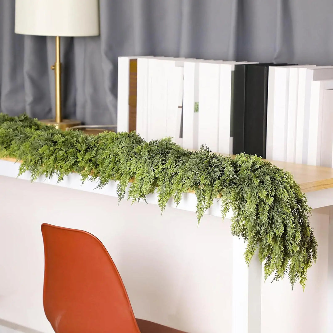 EvergreenCharm – Atmospheric Christmas Garland of Cypress Leaves