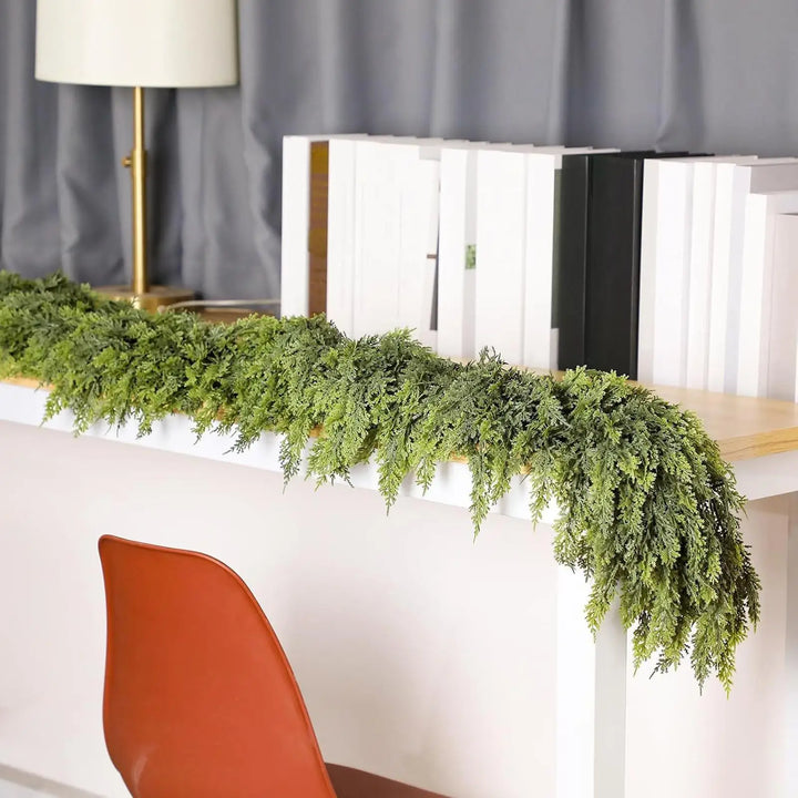 EvergreenCharm – Atmospheric Christmas Garland of Cypress Leaves