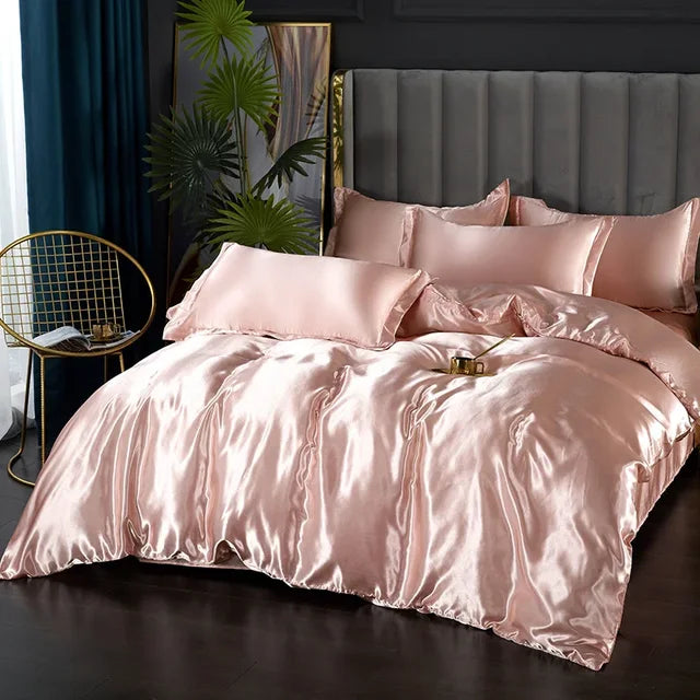 LuxeSilk Satin Bedding Set - Duvet Cover, Fitted Sheet & Pillowcases - Elegant & Soft for Ultimate Comfort