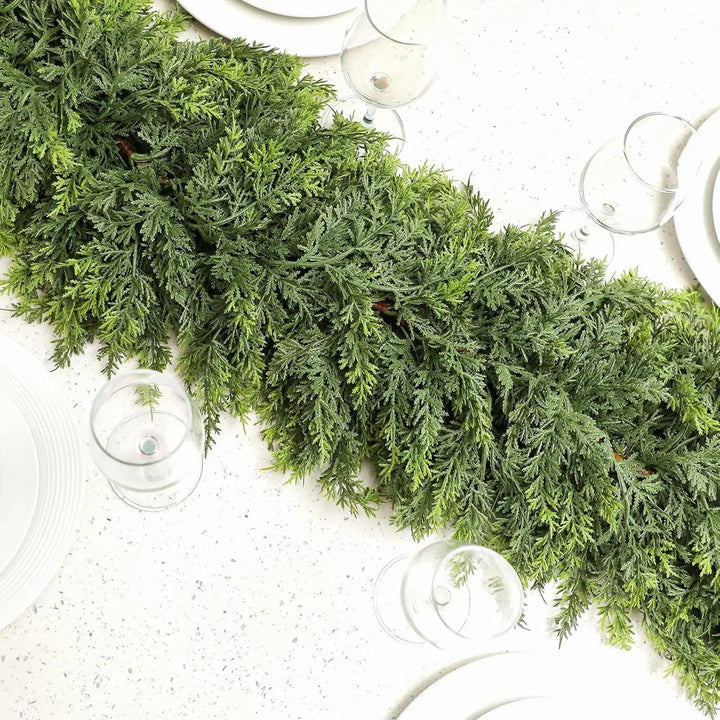 EvergreenCharm – Atmospheric Christmas Garland of Cypress Leaves