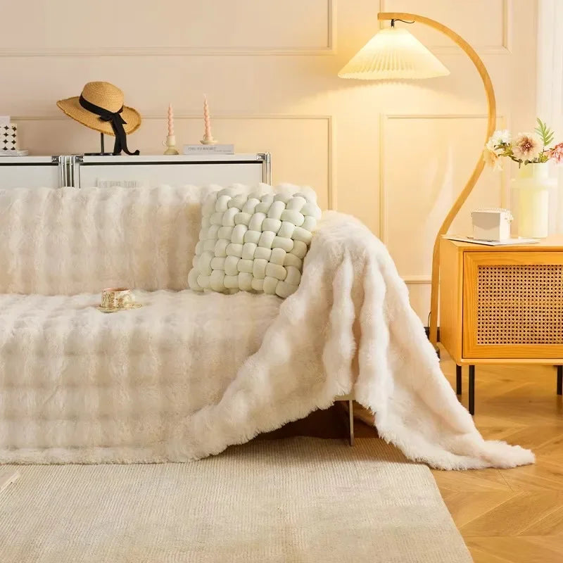 WarmthDecor | Artificial Rabbit Velvet Sofa Cover