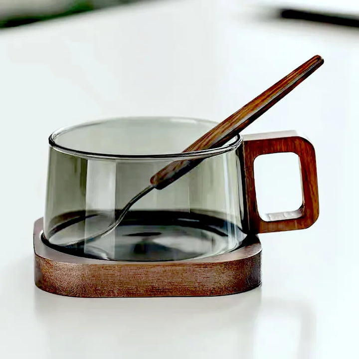 WoodAura – High-Quality Borosilicate Glass Mugs with Stylish Wooden Details