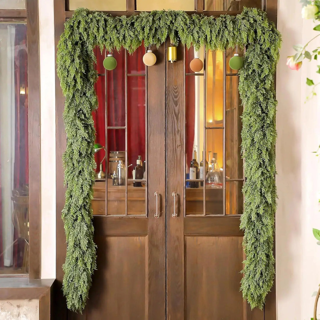 EvergreenCharm – Atmospheric Christmas Garland of Cypress Leaves