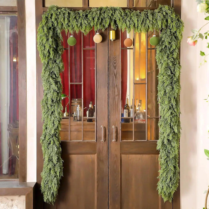 EvergreenCharm – Atmospheric Christmas Garland of Cypress Leaves