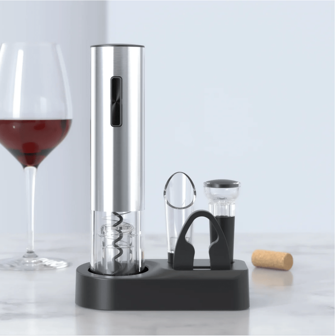 CorkEase Electric Wine Opener Set - Automatic Cork Removal - Includes Foil Cutter and Pour Spout