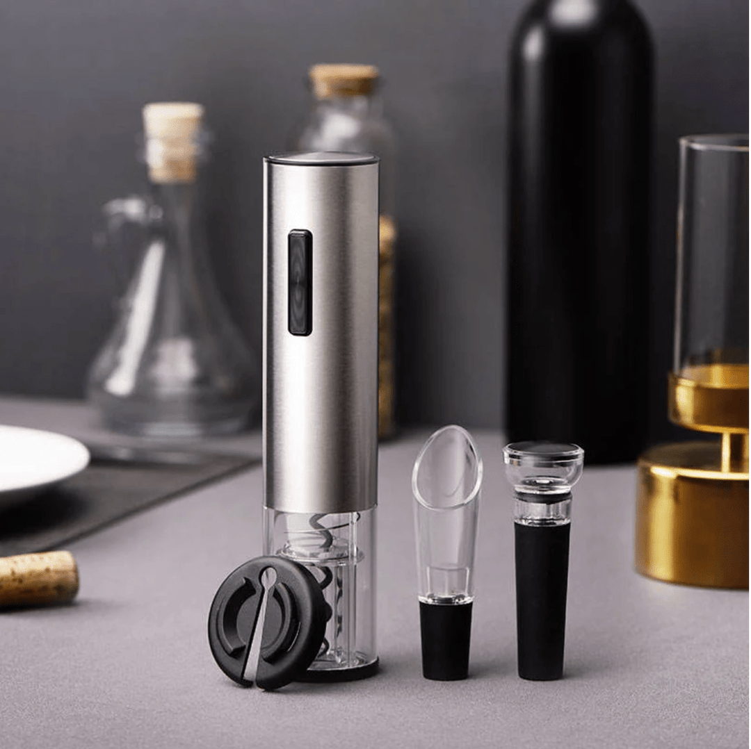 CorkEase Electric Wine Opener Set - Automatic Cork Removal - Includes Foil Cutter and Pour Spout