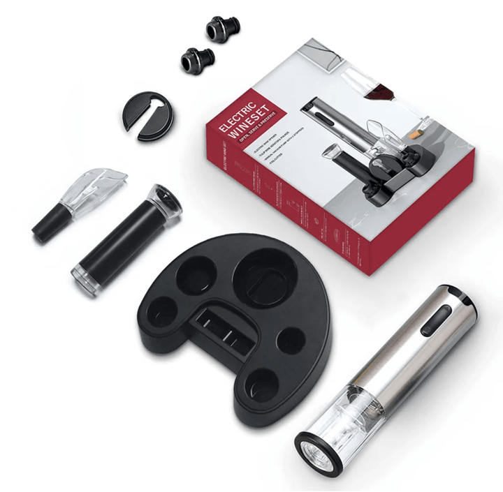 CorkEase Electric Wine Opener Set - Automatic Cork Removal - Includes Foil Cutter and Pour Spout