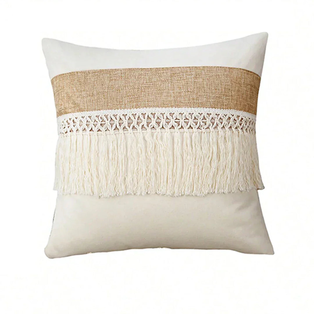 BohoBlend | Elegant Beige Cushion with Geometric Design