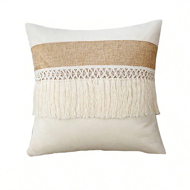 BohoBlend | Elegant Beige Cushion with Geometric Design