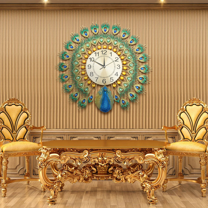RoyalFeather | Large Peacock Metal Wall Clock
