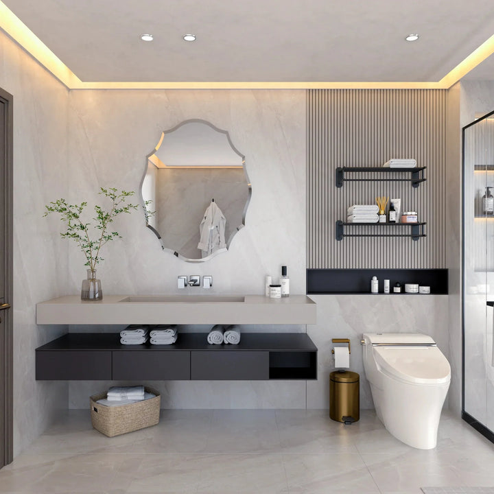 GlamEdge Silver Mirror - Modern Elegant with Curved Edges - Reflective Beauty with Curved Details