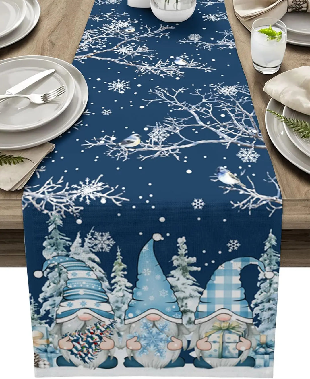 WinterGnome | Luxury Christmas Table Runner with Snowflake Design