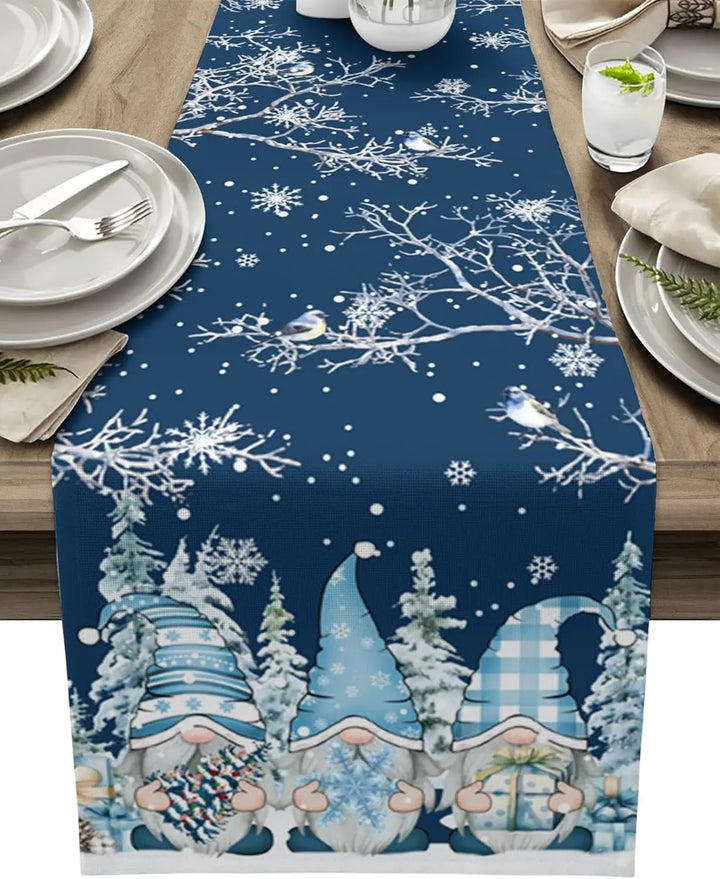 WinterGnome | Luxury Christmas Table Runner with Snowflake Design