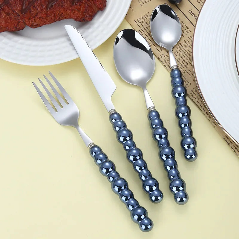ElegantPearl | Luxe Cutlery Set with Silver Stainless Steel and Pearls