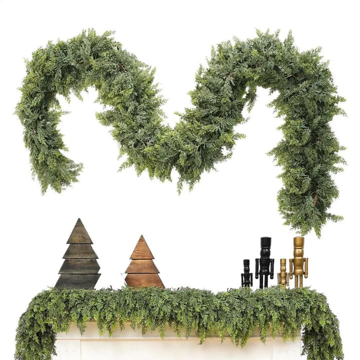 EvergreenCharm – Atmospheric Christmas Garland of Cypress Leaves