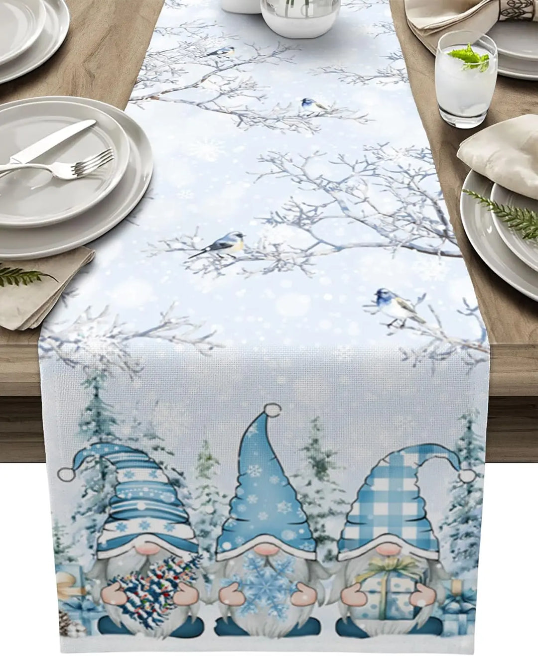 WinterGnome | Luxury Christmas Table Runner with Snowflake Design