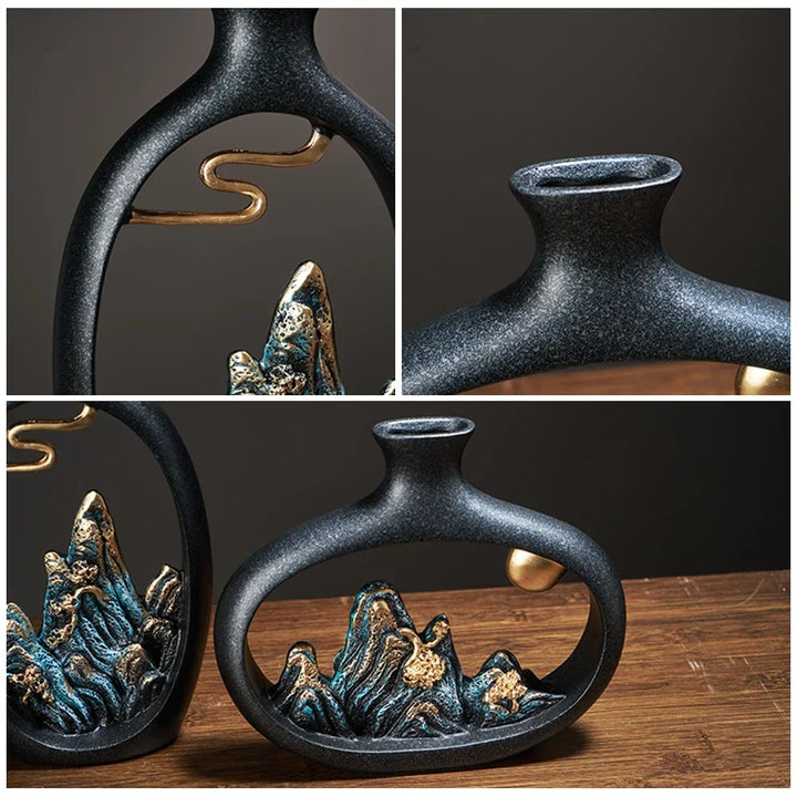 TranquilPeak Artistic Mountain Landscape Vases - Durable Ceramic with Detailed Mountain Design