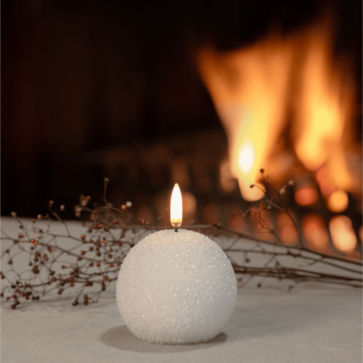 WinterShine – Elegant LED Candle in Snowball Design
