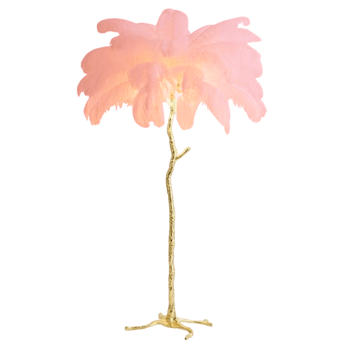 PlumaLuxe – Luxe Scandinavian Floor Lamp with Ostrich Feathers and Gold Finish