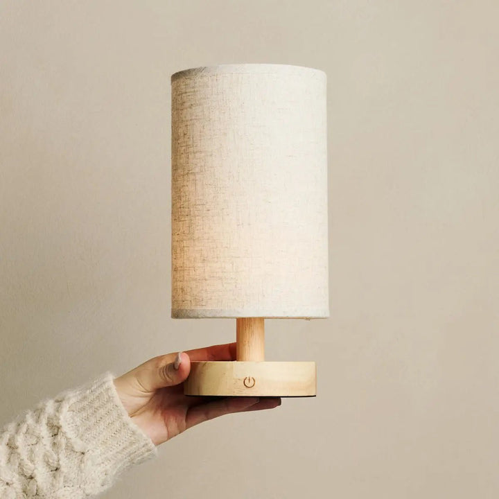 Light brown wooden table lamp - rechargeable and dimmable