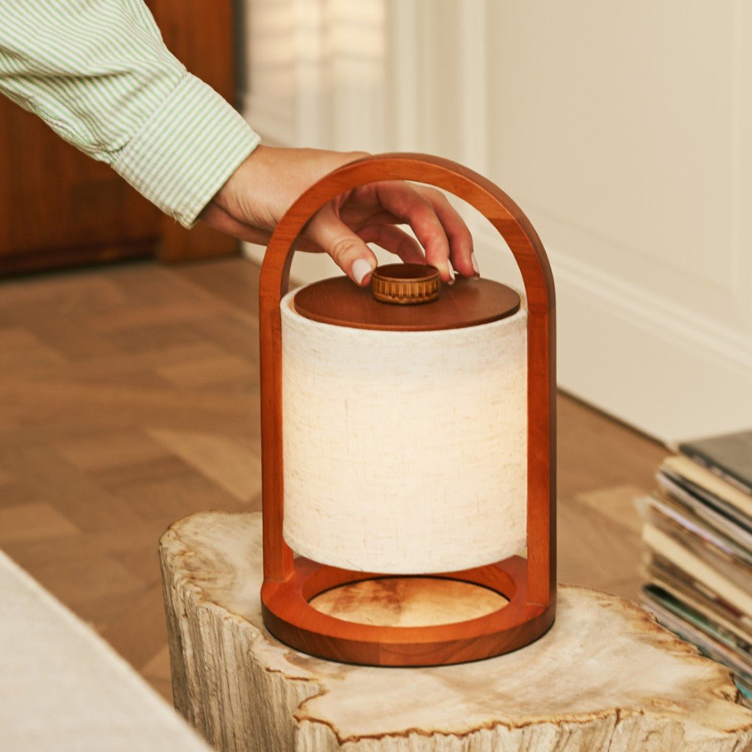 River Chestnut Wooden Rechargeable Lamp - Dimmable and Wireless Light